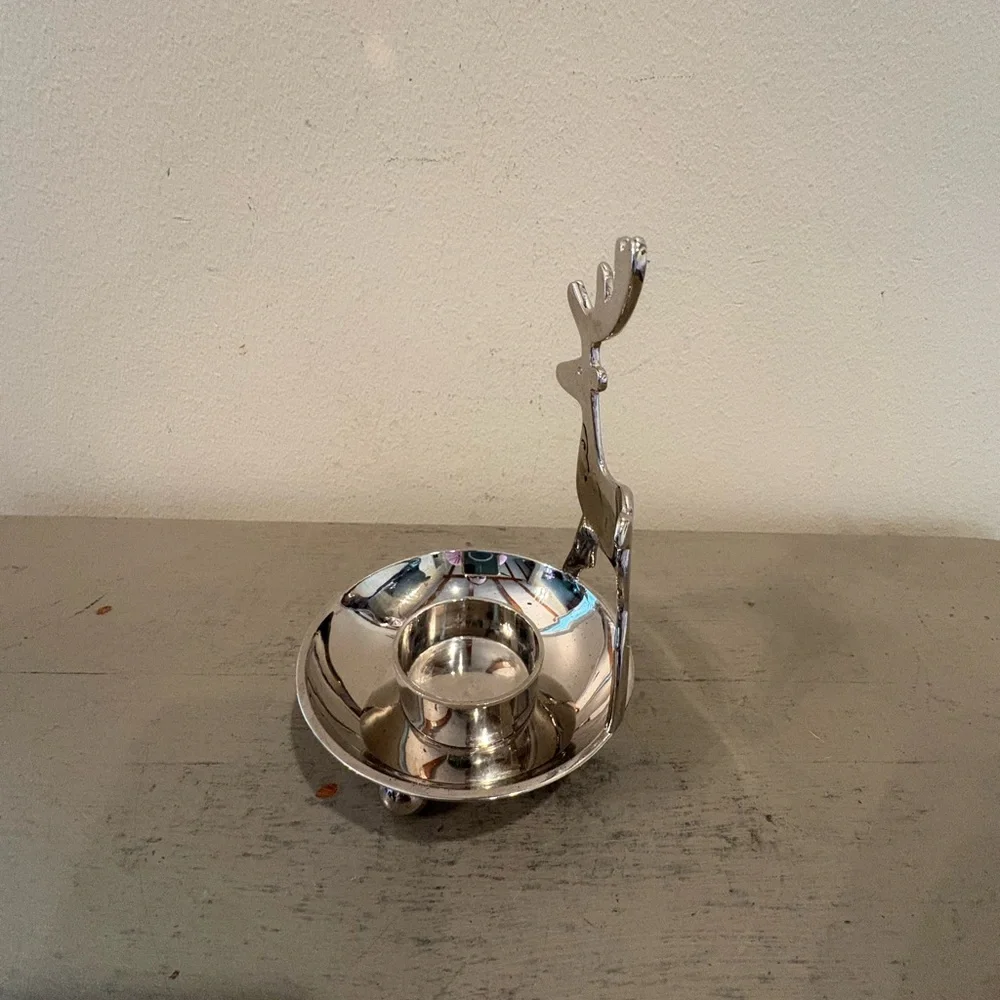 Crate&Barrel Silver Reindeer Votive Candle Holder